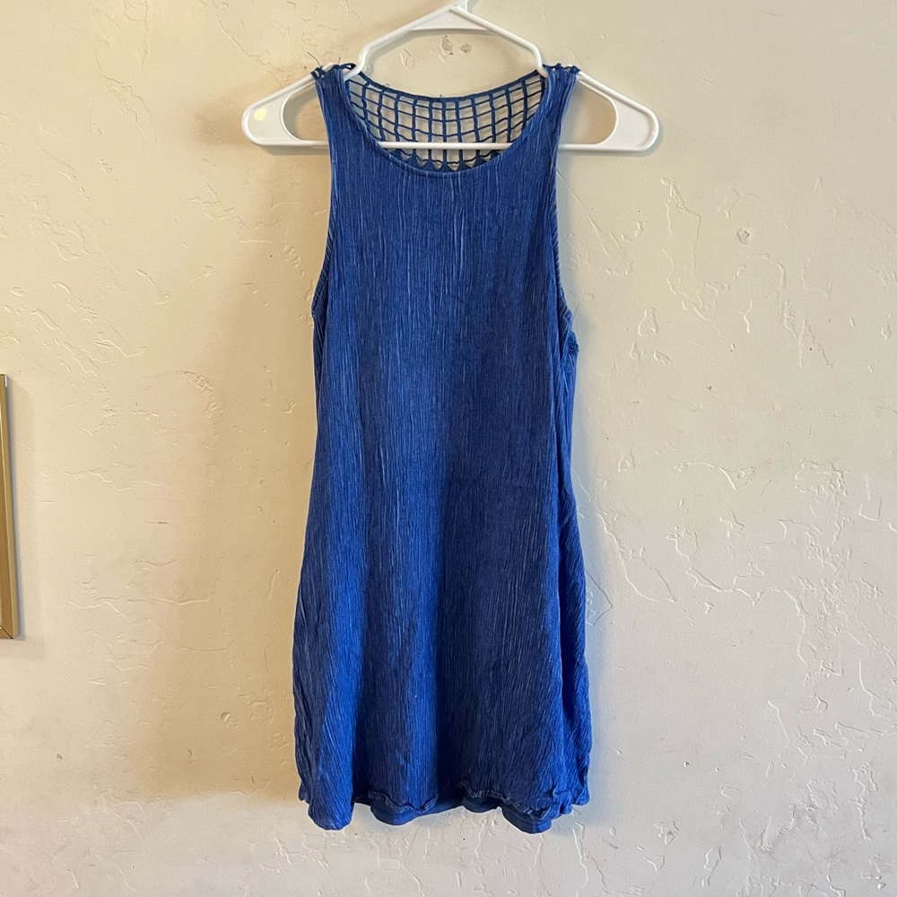 Entro Blue Crochet Racerback Mini Dress Small